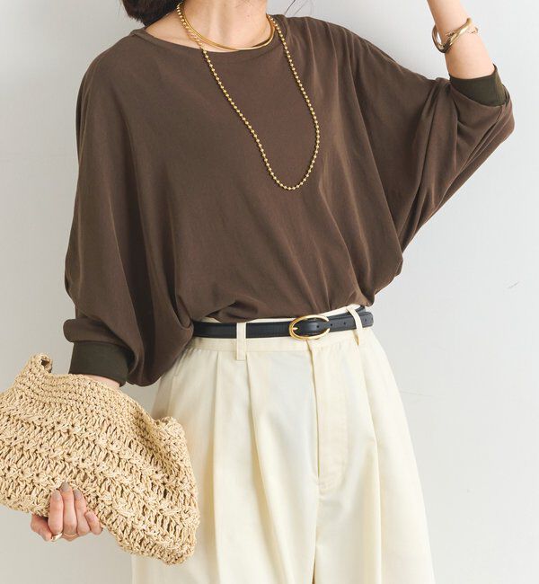  「《シンプルながらも着映え》コットンドライタッチドルマンプルオーバー」|Tシャツ・カットソー|カーキ
