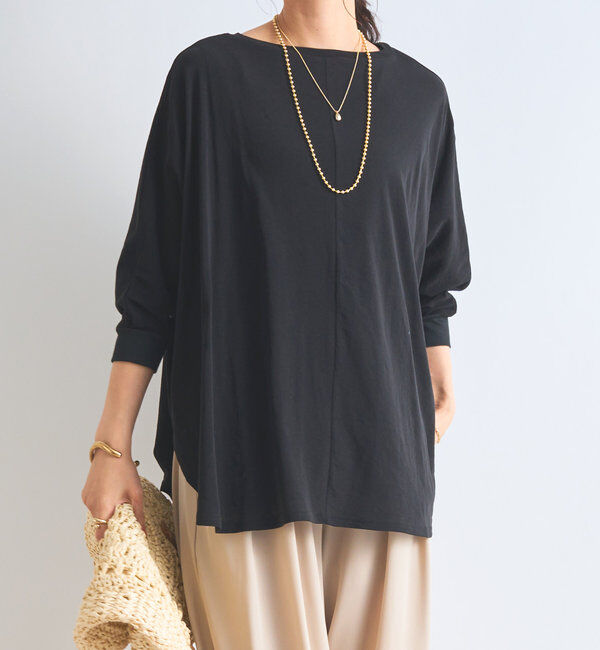  「《シンプルながらも着映え》コットンドライタッチドルマンプルオーバー」|Tシャツ・カットソー|ブラック