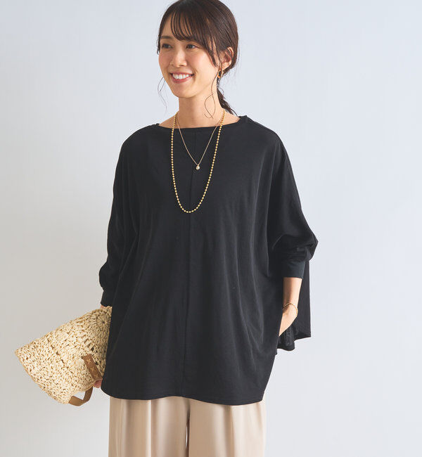  「《シンプルながらも着映え》コットンドライタッチドルマンプルオーバー」|Tシャツ・カットソー|