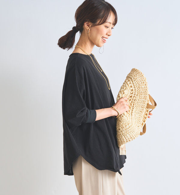  「《シンプルながらも着映え》コットンドライタッチドルマンプルオーバー」|Tシャツ・カットソー|