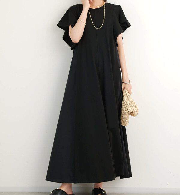  「《綿100％・着るだけで様になる》コットンシルケット天竺フレアワンピース」|その他|ブラック