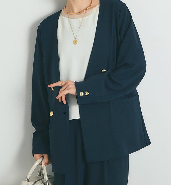  「《セットアップ可・オフィスにも》ハイストレッチカルゼワッシャー金釦ジャケット」|その他|ネイビー