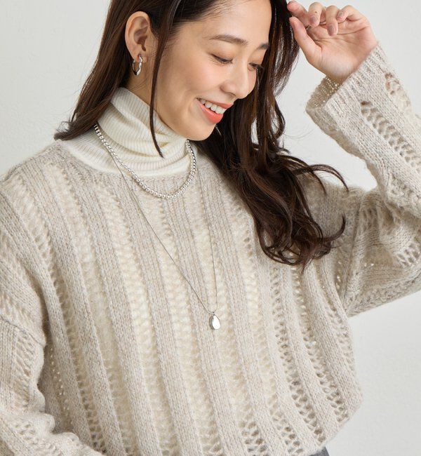  「《上品なリラックス感》ラメリリヤーン針抜きニット」|ニット・セーター|アイボリー