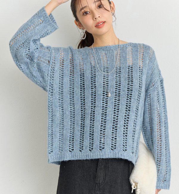  「《上品なリラックス感》ラメリリヤーン針抜きニット」|ニット・セーター|ブルー
