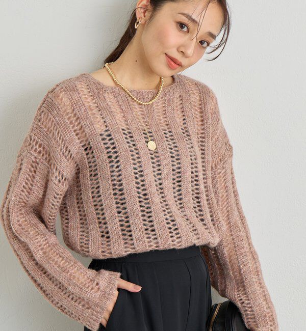  「《上品なリラックス感》ラメリリヤーン針抜きニット」|ニット・セーター|ピンク