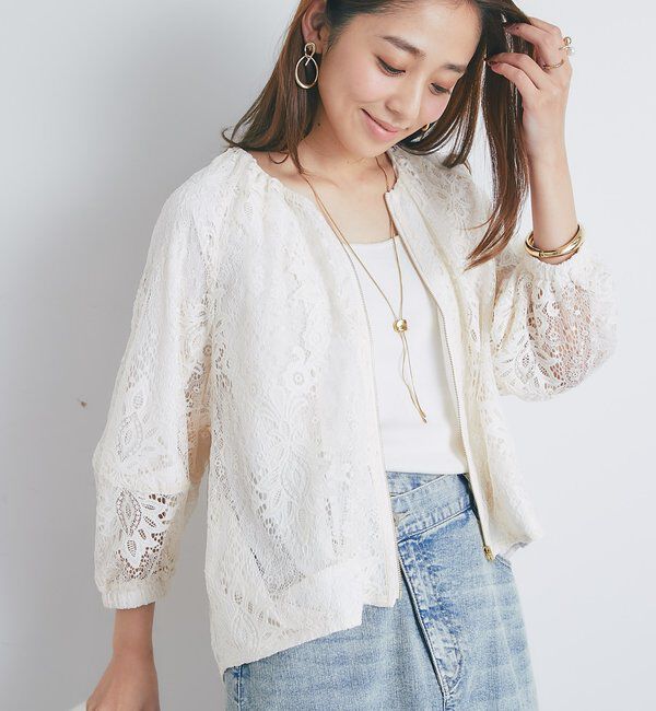  「《大人な抜け感》レースブルゾン」|その他|アイボリー