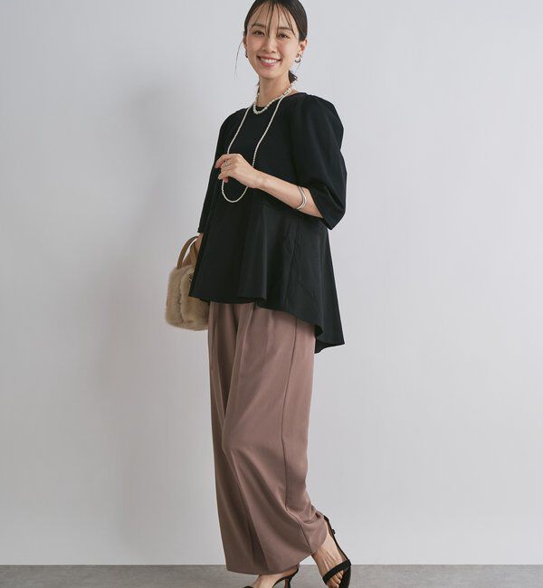  「《大人可愛い雰囲気に◎》異素材切替フレアプルオーバー」|Tシャツ・カットソー|