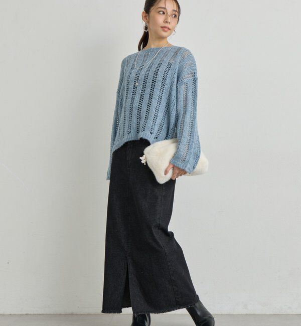  「《大人カジュアルに◎》裾フリンジデニムスカート」|スカート|