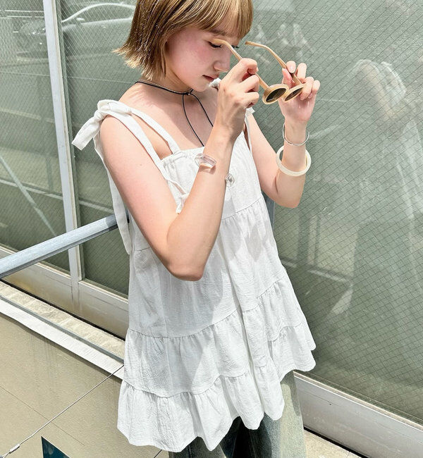 「[mline]肩リボンワンピース」|シャツ・ブラウス|オフホワイト