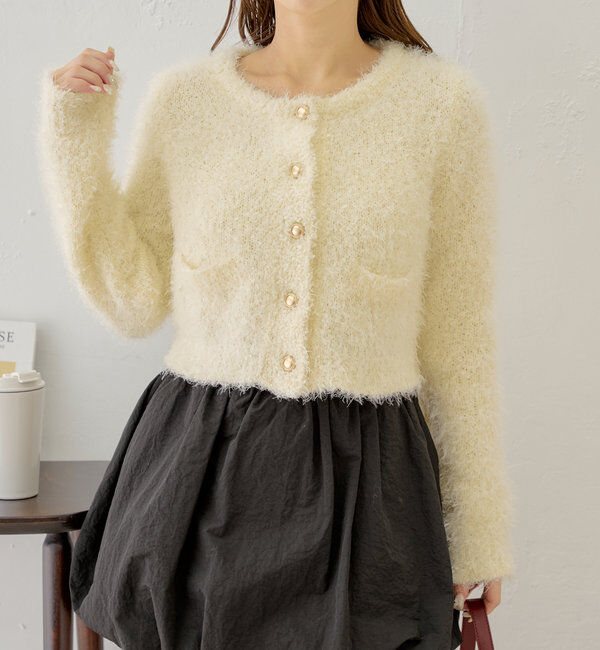  「【セットアップ対応】ラメシャギー金釦コンパクト長袖カーディガン」|カーディガン|