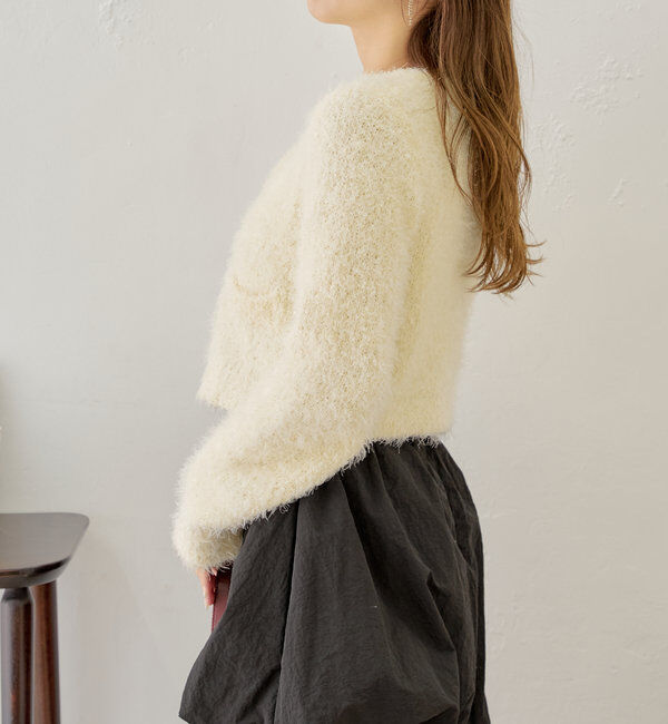  「【セットアップ対応】ラメシャギー金釦コンパクト長袖カーディガン」|カーディガン|