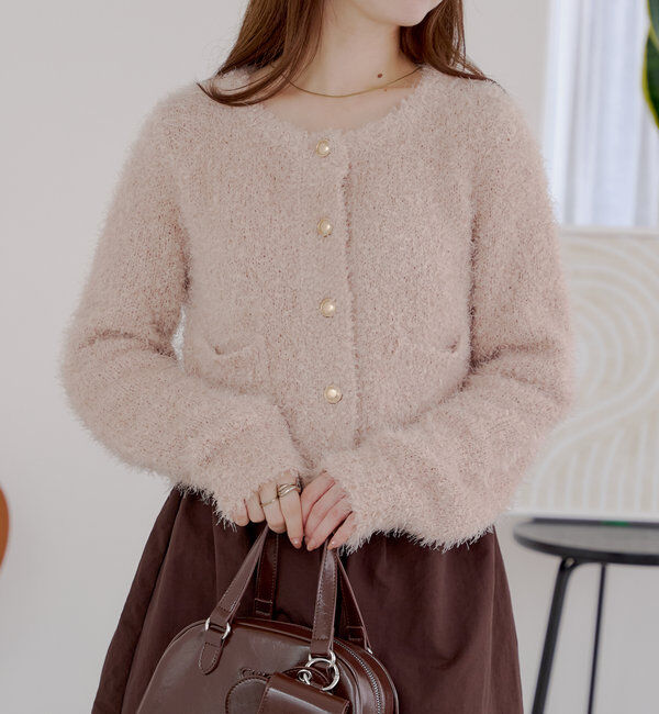  「【セットアップ対応】ラメシャギー金釦コンパクト長袖カーディガン」|カーディガン|