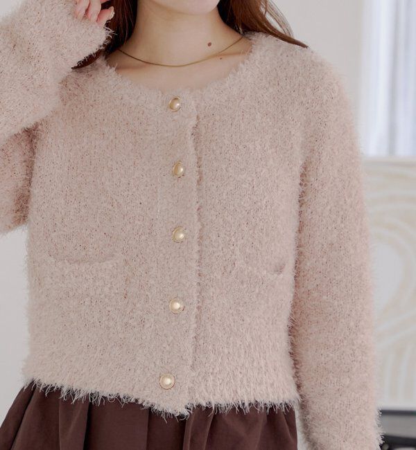  「【セットアップ対応】ラメシャギー金釦コンパクト長袖カーディガン」|カーディガン|