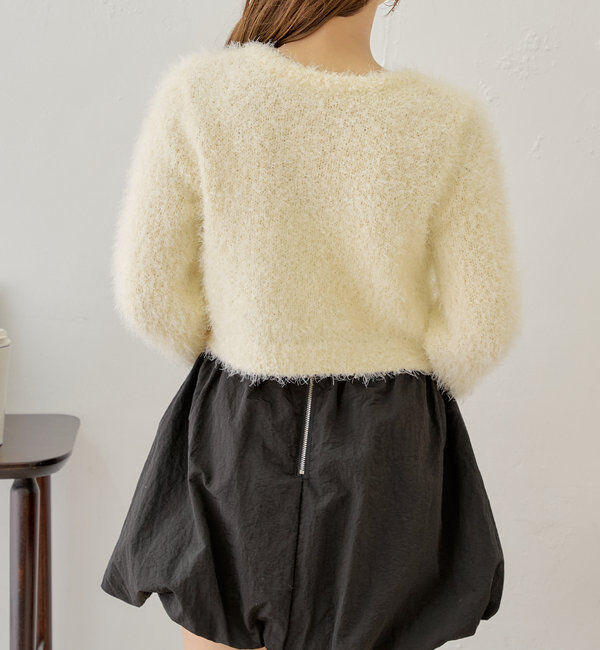  「【セットアップ対応】ラメシャギー金釦コンパクト長袖カーディガン」|カーディガン|