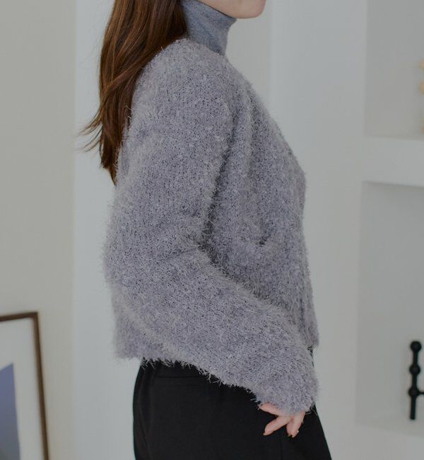  「【セットアップ対応】ラメシャギー金釦コンパクト長袖カーディガン」|カーディガン|