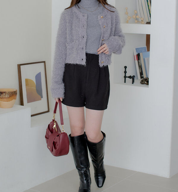  「【セットアップ対応】ラメシャギー金釦コンパクト長袖カーディガン」|カーディガン|