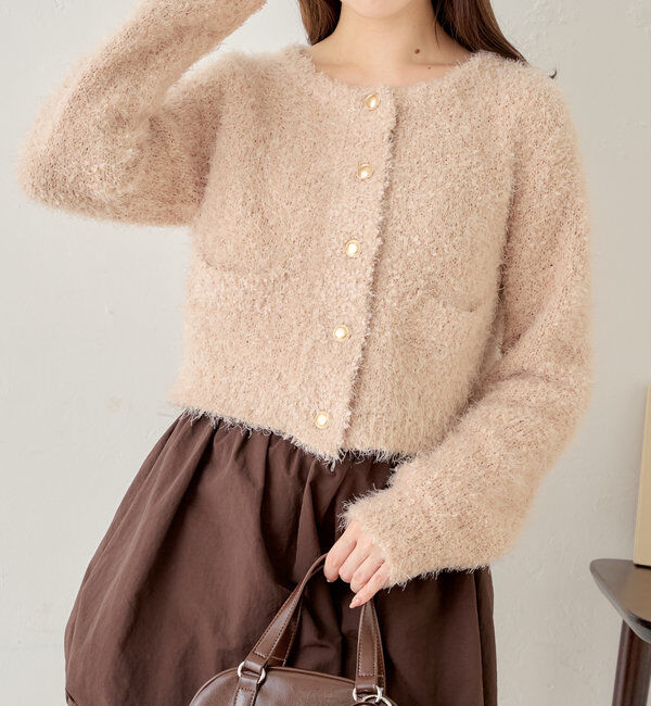  「【セットアップ対応】ラメシャギー金釦コンパクト長袖カーディガン」|カーディガン|