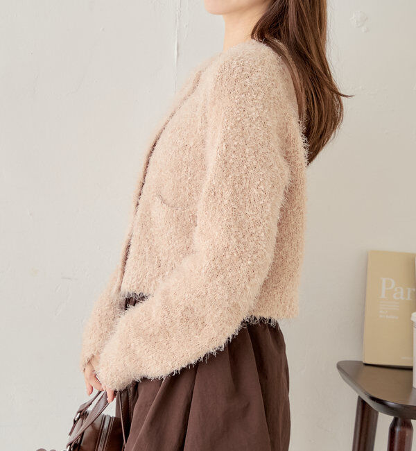  「【セットアップ対応】ラメシャギー金釦コンパクト長袖カーディガン」|カーディガン|