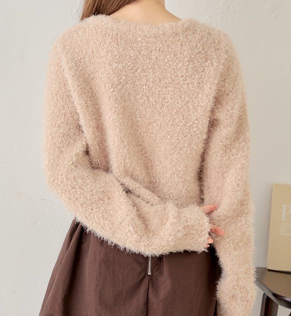  「【セットアップ対応】ラメシャギー金釦コンパクト長袖カーディガン」|カーディガン|