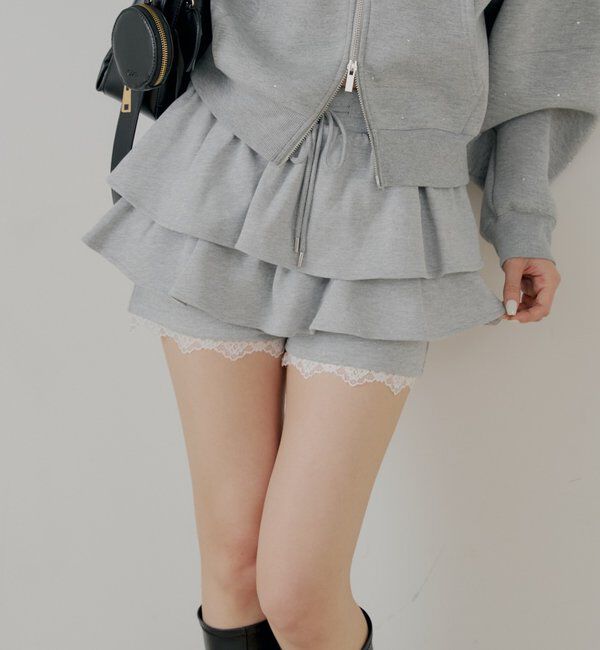  「レイヤードスウェットティアードショートパンツ」|チノ|グレー