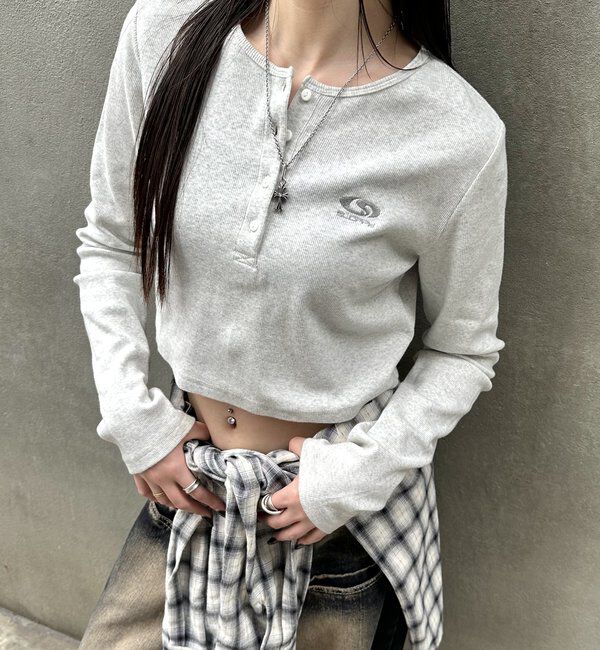  「【SLOPPY/スロッピー】フューチャーロゴヘンリーネックトップス」|Tシャツ・カットソー|ライトグレー