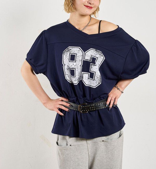  「ナンバリングチュニックTEE」|Tシャツ・カットソー|ネイビー