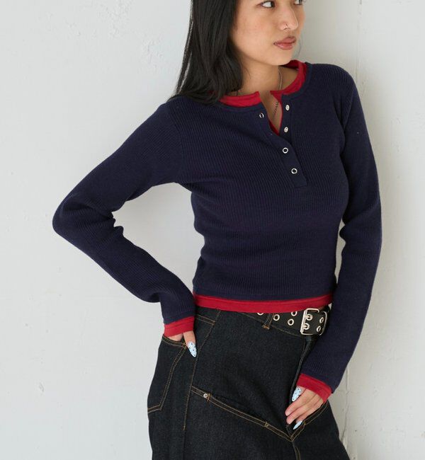  「【WEB限定カラーあり】LAYERED HENLEY KINT」|ニット・セーター|