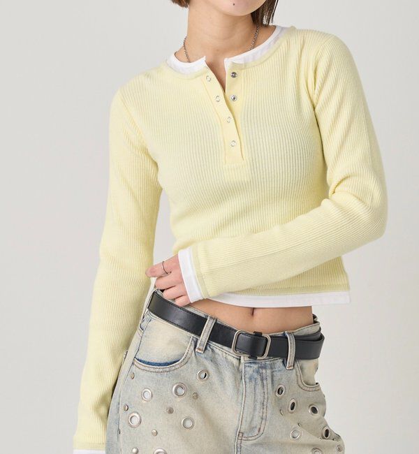  「【WEB限定カラーあり】LAYERED HENLEY KINT」|ニット・セーター|イエロー