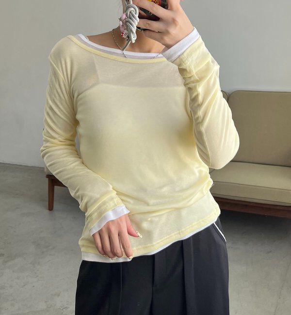  「【前後2WAY】2WAYボートネックシアーロンT」|Tシャツ・カットソー|