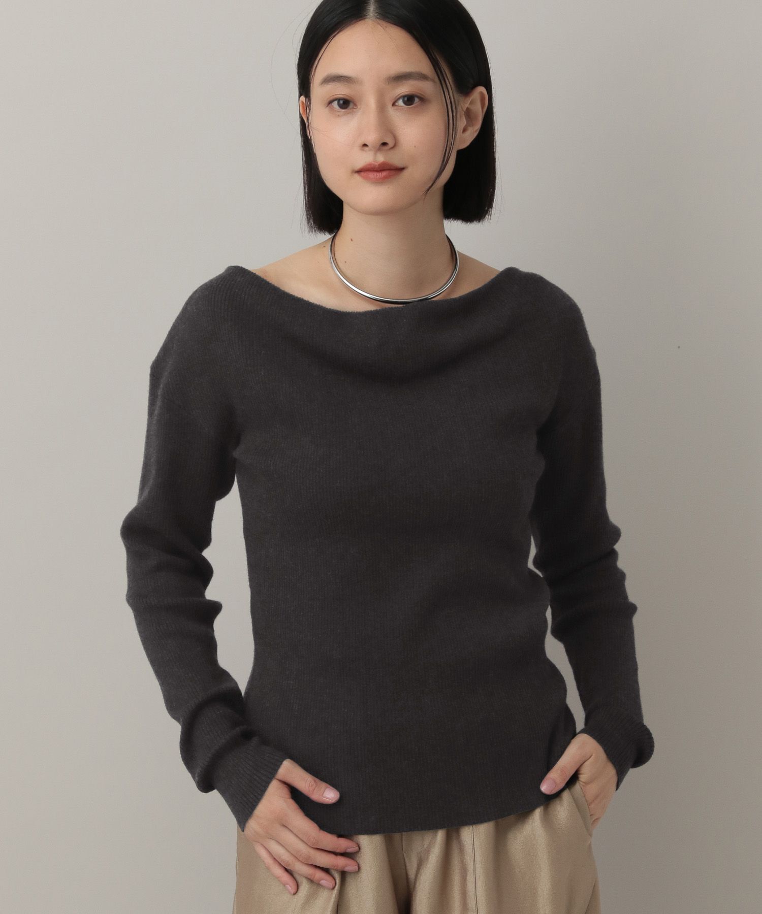 A part by 「ドレープニットプルオーバー」|ニット・セーター|チャコールグレー