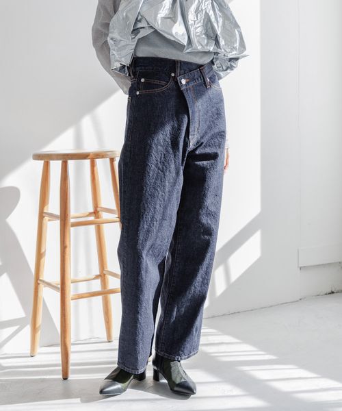LOWRYS FARM「ＣＯＮＥ／アシメデニムパンツ」|デニム|NVY