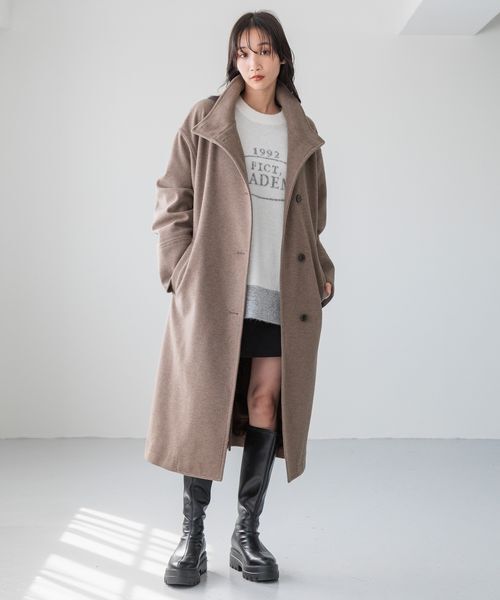 LOWRYS FARM「ウールライクスタンドコート」|ステンカラーコート|