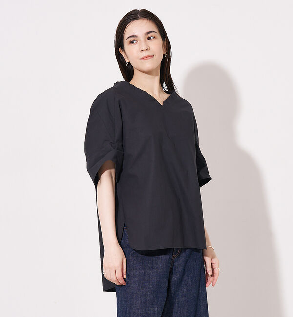 collex「オフスタンドカラーコットンブラウス」|シャツ・ブラウス|ブラック