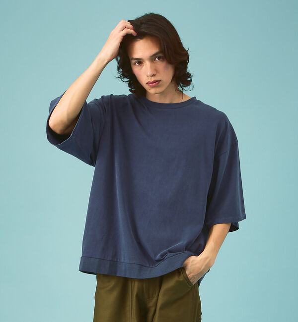 ABAHOUSE「ルーズシルエット/天竺ピグメント/半袖Tシャツ/ユニセックス」|Tシャツ・カットソー|ネイビー
