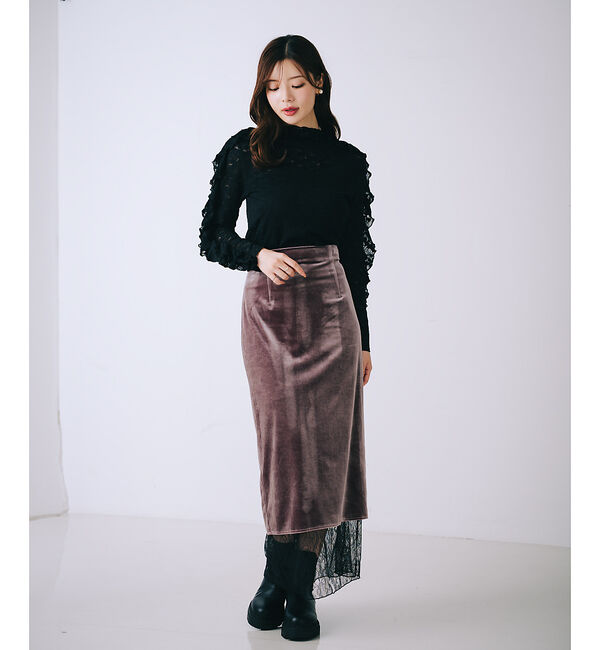 SELFIST「ベロア裾レーススカート」|スカート|