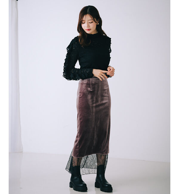 SELFIST「ベロア裾レーススカート」|スカート|