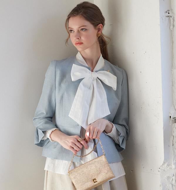 TIARA「ペプラムジャケット」|ノーカラージャケット|サックス