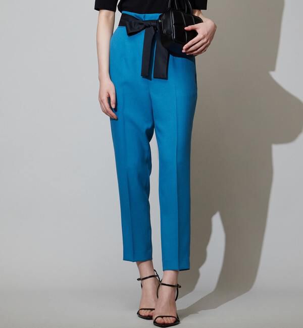 TIARA「バイカラーリボンベルトハイウエストテーパードパンツ」|その他|ターコイズブルー