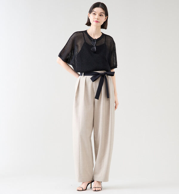 TIARA「バイカラーリボンカーブパンツ（セットアップ可）」|スラックス|