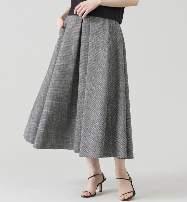 TIARA「タックフレアハイウエストスカート」|スカート|ホワイト&times;ブラック