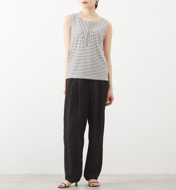 Liesse「ゴールド釦切り替えボーダータンクトップ」|Tシャツ・カットソー|