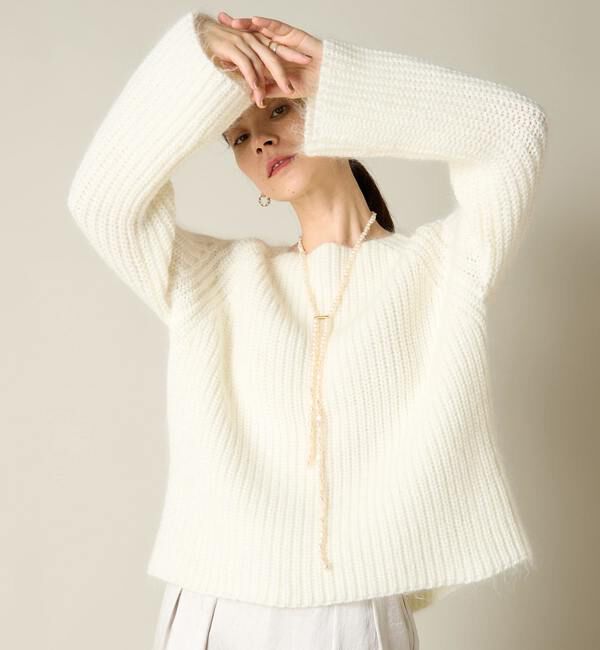 Liesse「モヘア混ワイドスリーブショートニット」|ニット・セーター|オフホワイト
