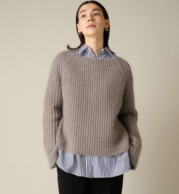 Liesse「モヘア混ワイドスリーブショートニット」|ニット・セーター|グレー