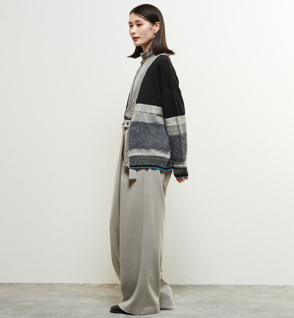 Soffitto「ミックスボーダーVネックカーディガン」|カーディガン|