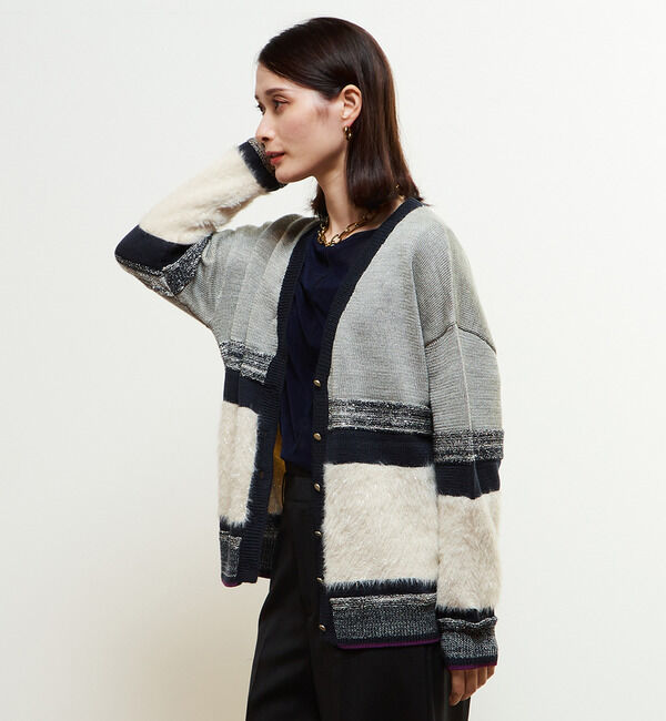 Soffitto「ミックスボーダーVネックカーディガン」|カーディガン|