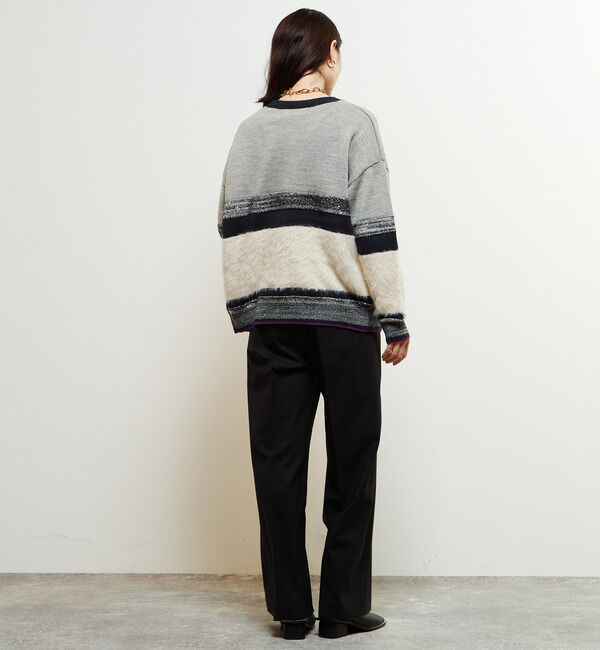 Soffitto「ミックスボーダーVネックカーディガン」|カーディガン|