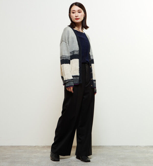 Soffitto「ミックスボーダーVネックカーディガン」|カーディガン|