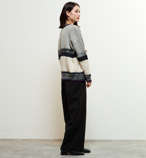 Soffitto「ミックスボーダーVネックカーディガン」|カーディガン|