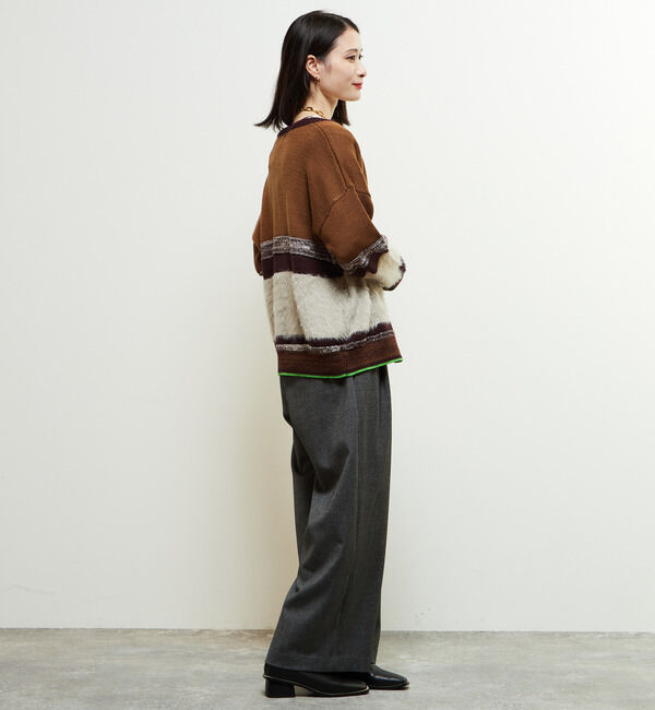 Soffitto「ミックスボーダーVネックカーディガン」|カーディガン|