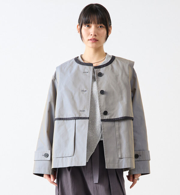 Soffitto「2枚着てる風配色パイピング短丈コート」|その他|ブルー系その他